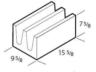 Dimensioned drawing of a 10 inch closed bottom bond beam concrete block