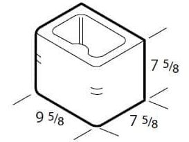 Dimensioned drawing of a 10 inch double bullnose half concrete block