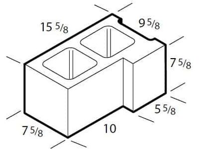 Dimensioned drawing of a 10 inch l-corner concrete block