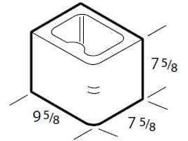 Dimensioned drawing of a 10 inch single bullnose half concrete block