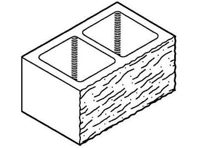 Dimensioned drawing of a 10 split face concrete block
