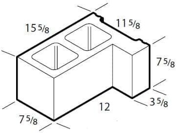 Dimensioned drawing of a 12 inch l-corner concrete block