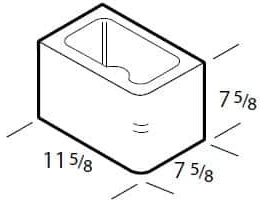 Dimensioned drawing of a 12 inch single bullnose half concrete block