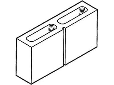 Dimensioned drawing of a 4 inch 1 score concrete block