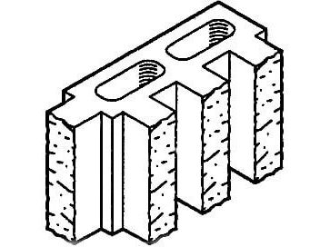 Dimensioned drawing of a 4 inch 4 ribbed fluted 12 inch corner concrete block