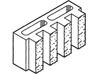 Dimensioned drawing of a 4 inch 4 ribbed fluted concrete block