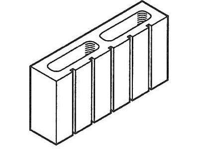 Dimensioned drawing of a 4 inch 5 score concrete block