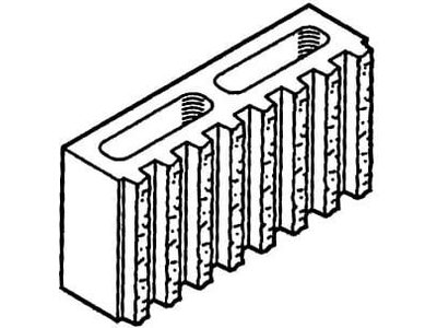 Dimensioned drawing of a 4 inch 8 ribbed fluted concrete block