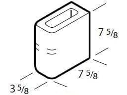 Dimensioned drawing of a 4 inch double bullnose half concrete block