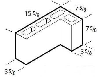 Dimensioned drawing of a 4 inch l-corner concrete block