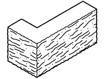 Dimensioned drawing of a 4 inch sf l return n core concrete block
