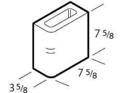 Dimensioned drawing of a 4 inch single bullnose half concrete block