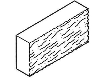 Dimensioned drawing of a 4 split face solid wo core concrete block