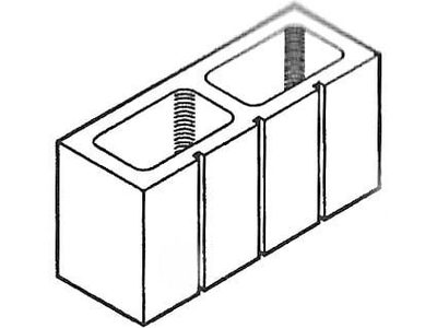 Dimensioned drawing of a 6 inch 3 score concrete block