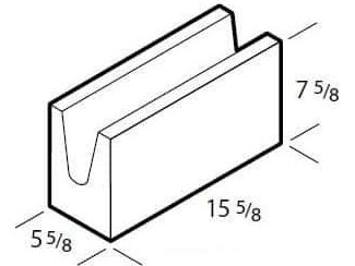 Dimensioned drawing of a 6 inch closed bottom bond beam concrete block