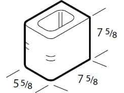 Dimensioned drawing of a 6 inch double bullnose half concrete block