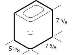 Dimensioned drawing of a 6 inch single bullnose half concrete block