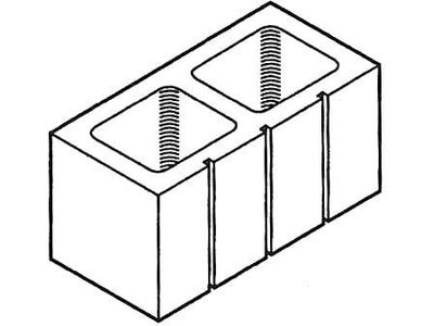 Dimensioned drawing of a 8 inch 3 score concrete block