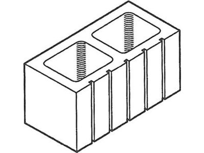 Dimensioned drawing of a 8 inch 5 score concrete block