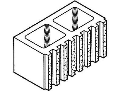 Dimensioned drawing of a 8 inch 8 ribbed fluted concrete block