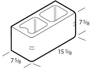 Dimensioned drawing of a 8 inch bullnose pilaster concrete block