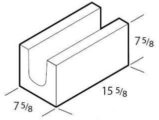 Dimensioned drawing of a 8 inch closed bottom bond beam concrete block