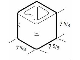 Dimensioned drawing of a 8 inch double bullnose half concrete block