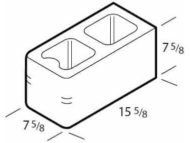 Dimensioned drawing of a 8 inch double bullnose concrete block