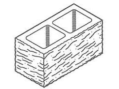 Dimensioned drawing of a 8 inch split face return corner concrete block