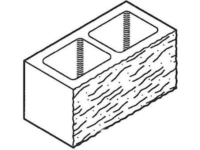 Dimensioned drawing of a 8 split face concrete block