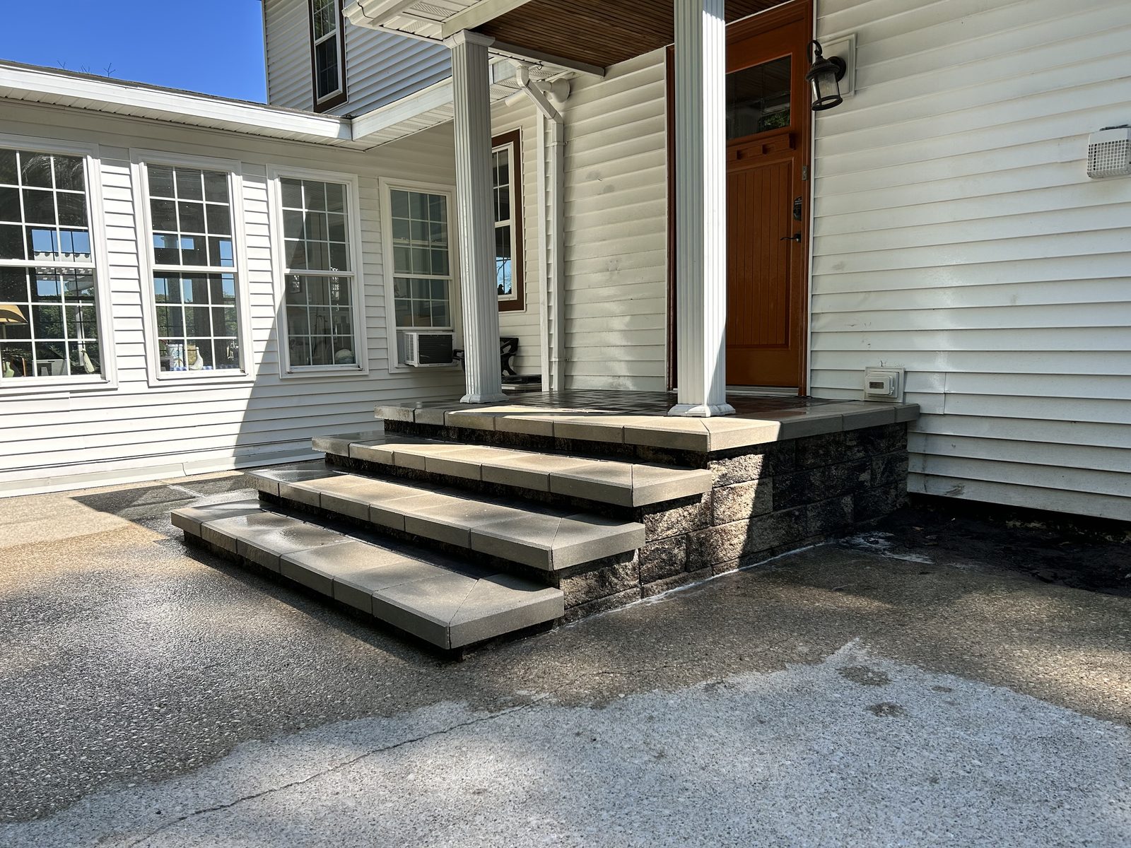 Entrance steps with stone treads over a stone base