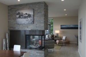 Three sided fireplace