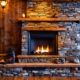 fireplace and wood interior with burning candles